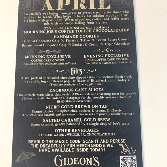 Gideon's Bakehouse Menu Card Mourning Joe April 2023 Disney Springs New - Picture 2 of 2
